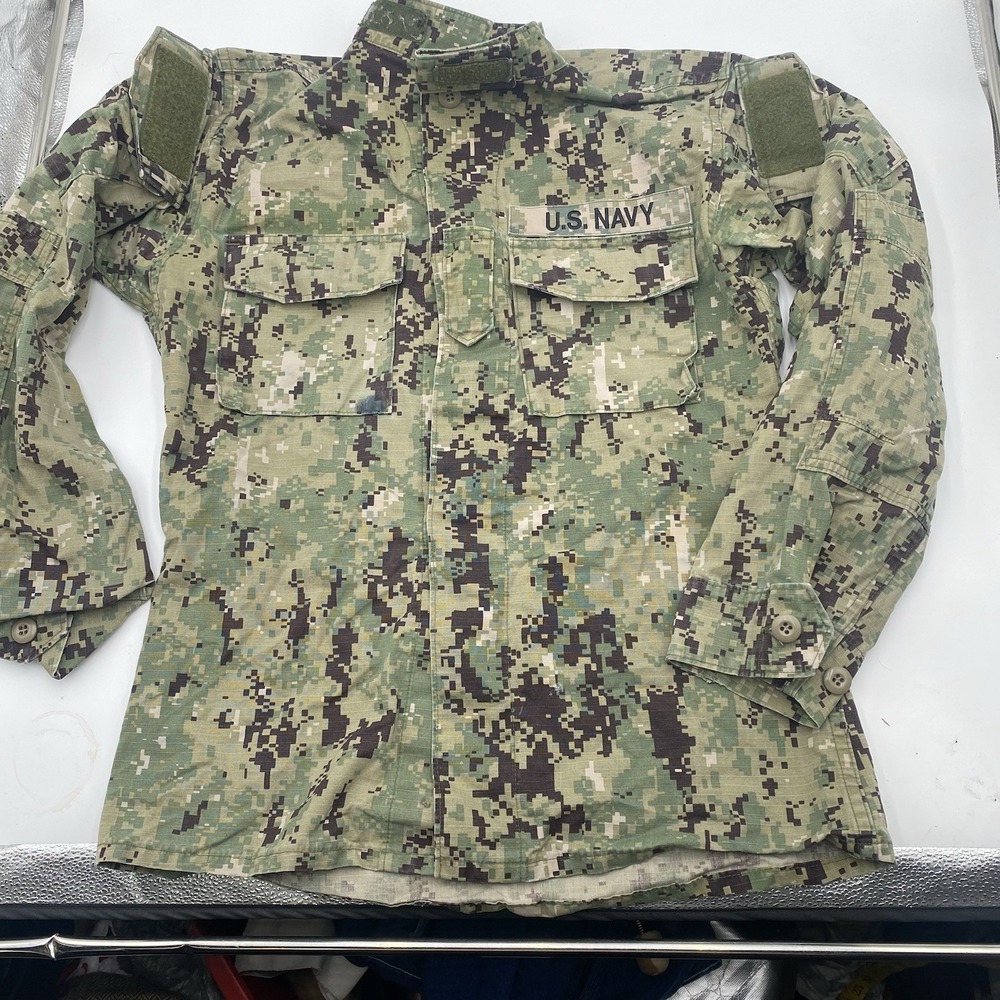 US Navy Working Uniform Type III Shirt Mens Small Long Seals Camo NWU Blouse Ink